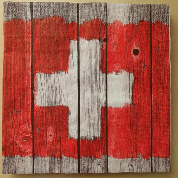 Serviette Schweizer Flagge auf Holz