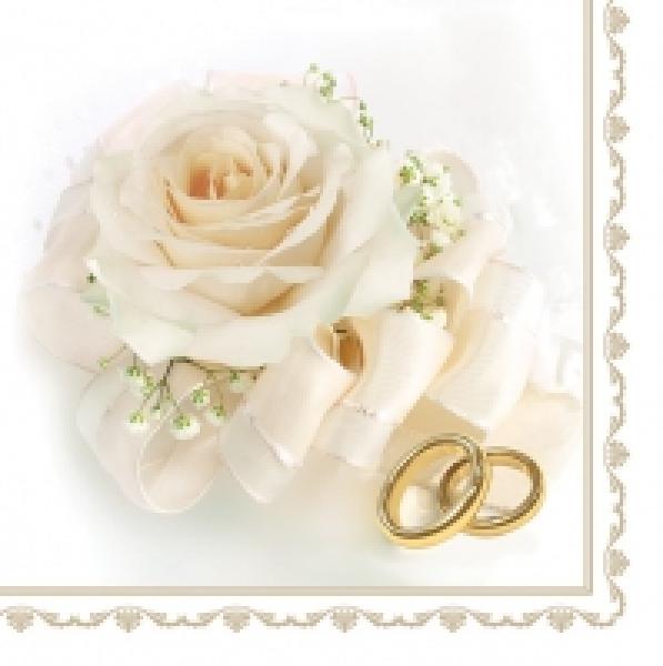 Serviette Wedding rings & white rose