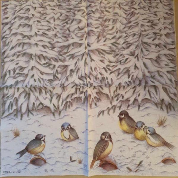 Serviette Vögel im Schnee