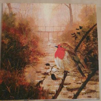 Serviette Rotbrust im Herbst