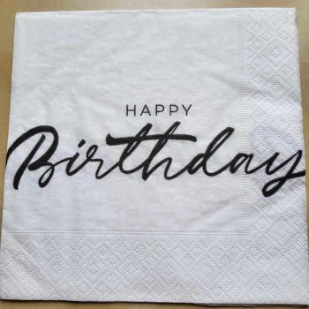 Serviette Happy birthday schwarz-weiss