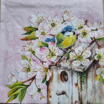 Serviette Cherry blossom birdhouse