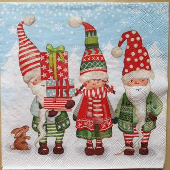 Serviette Wichtel mit Geschenken