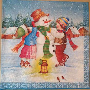 Serviette Kids building a Snowman