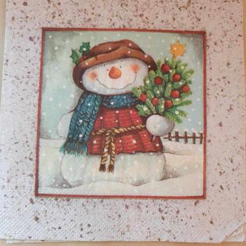 Serviette Schneemann mit Christbaum beige