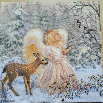 Serviette Engel mit Reh