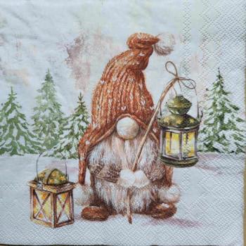 Serviette Wichtel mit Laterne
