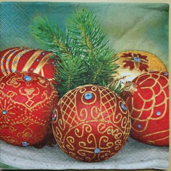 Serviette Weihnachtskugeln rot gold