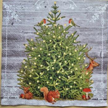 Serviette Tannenbaum mit Tieren