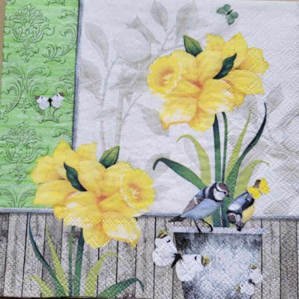 Serviette Narzissen mit Meisen