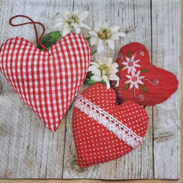 Serviette Herzen mit Edelweiss