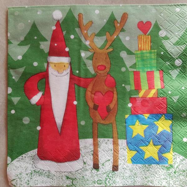 Serviette Weihnachtsmann mit Elch