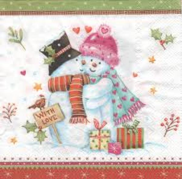 Serviette Snowman with love