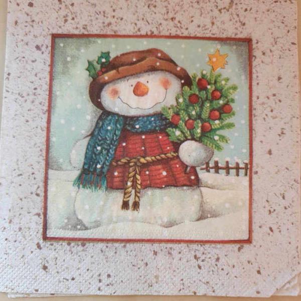 Serviette Schneemann mit Christbaum beige