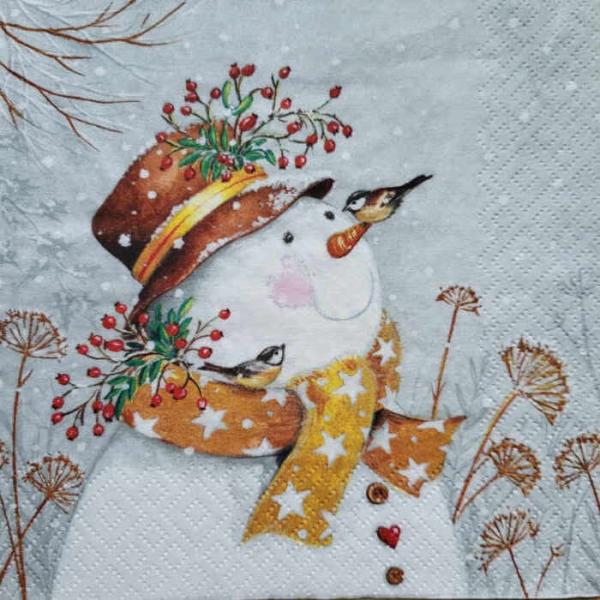 Serviette Snowman and birds