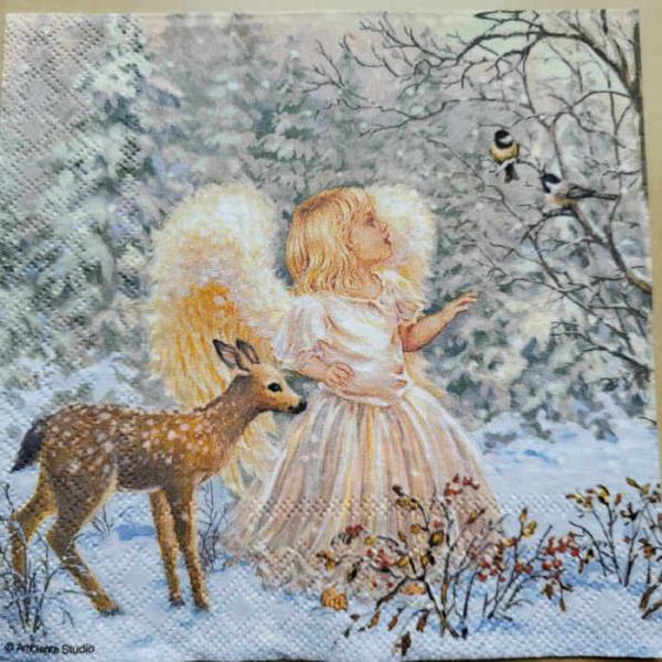 Serviette Engel mit Reh