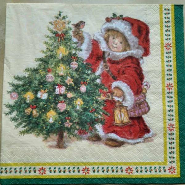 Serviette Klein Santa mit Baum