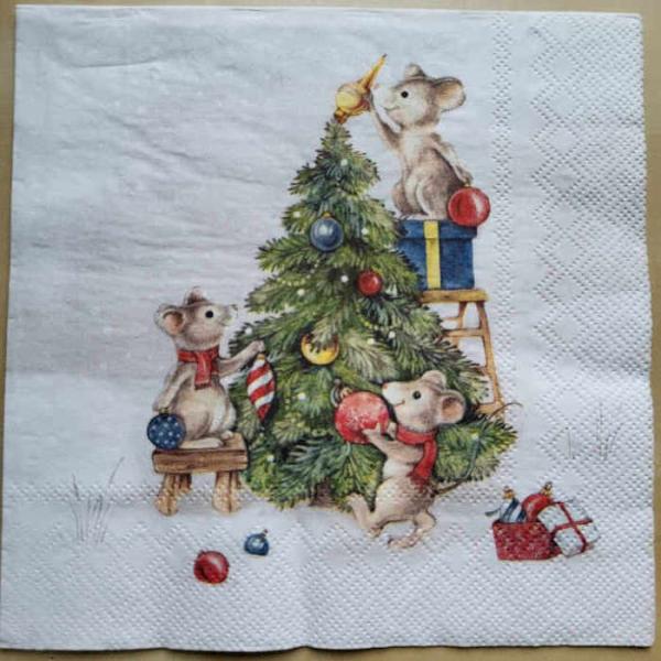 Serviette Mäuse am Schmücken