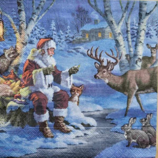 Serviette Santa mit Tieren