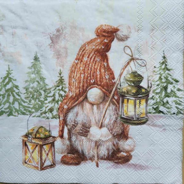 Serviette Wichtel mit Laterne