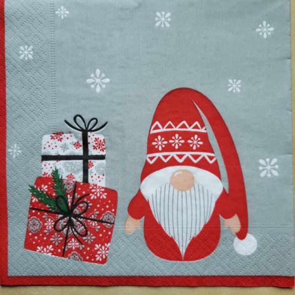 Serviette Wichtel mit Geschenken