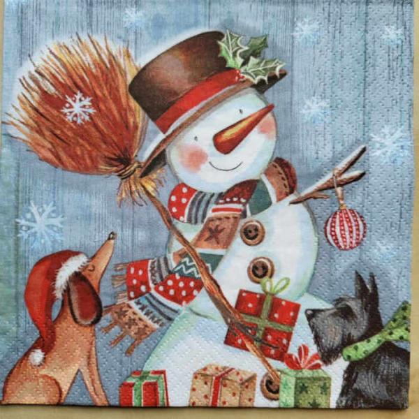 Serviette Schneemann mit Hunden