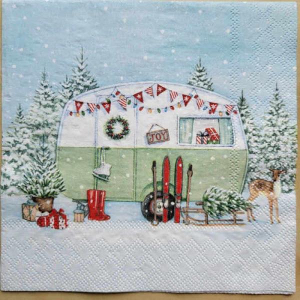 Serviette Wohnwagen im Schnee