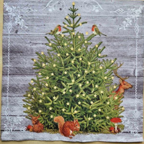 Serviette Tannenbaum mit Tieren