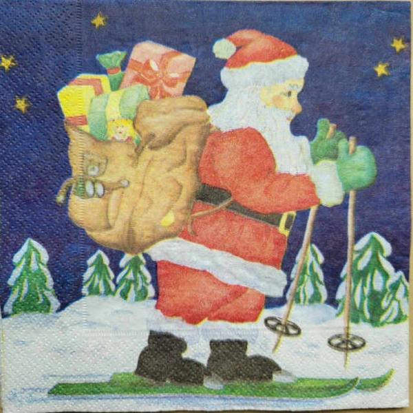 Serviette Santa auf Skiern